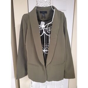 Forever 21 Womens Olive Green Open Front Shawl Collar Career Blazer Jacket L NEW